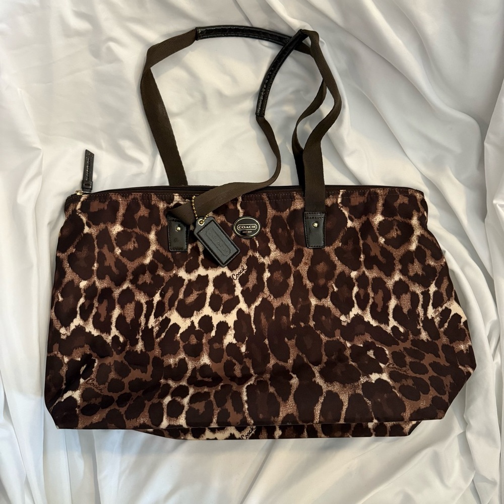 EUC Vintage Coach Leopard Print Getaway Packable Nylon Tote Bag